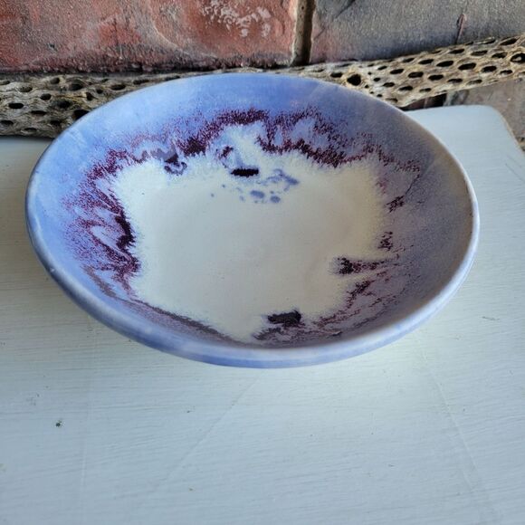 Vintage Glazed Blue & Purple Swirl Studio Pottery Bowl Signed by the Artist - Picture 9 of 13